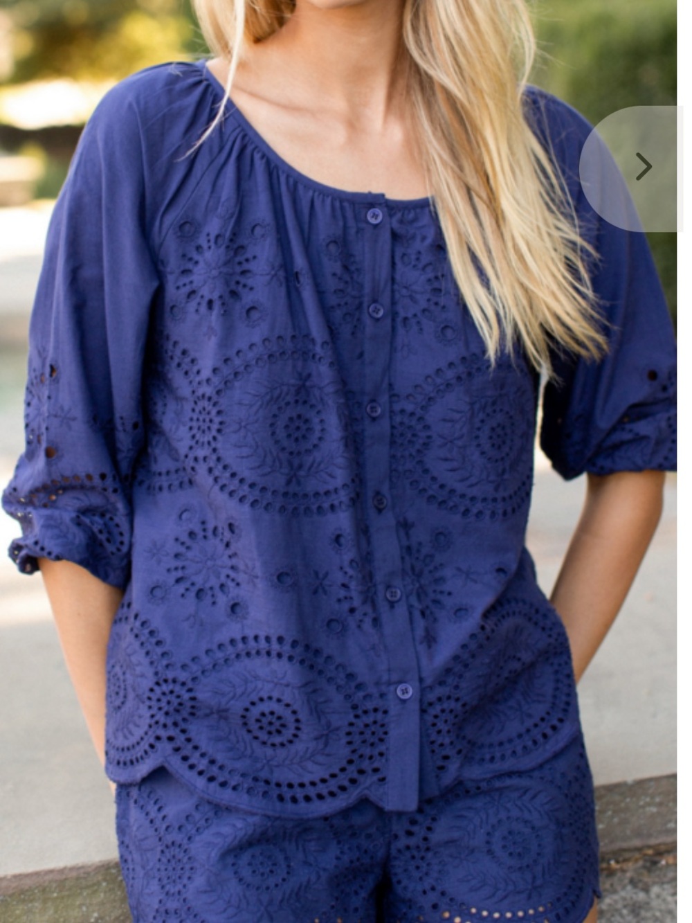 Marea by Liz joy- Sophie top Navy Demi Eyelet